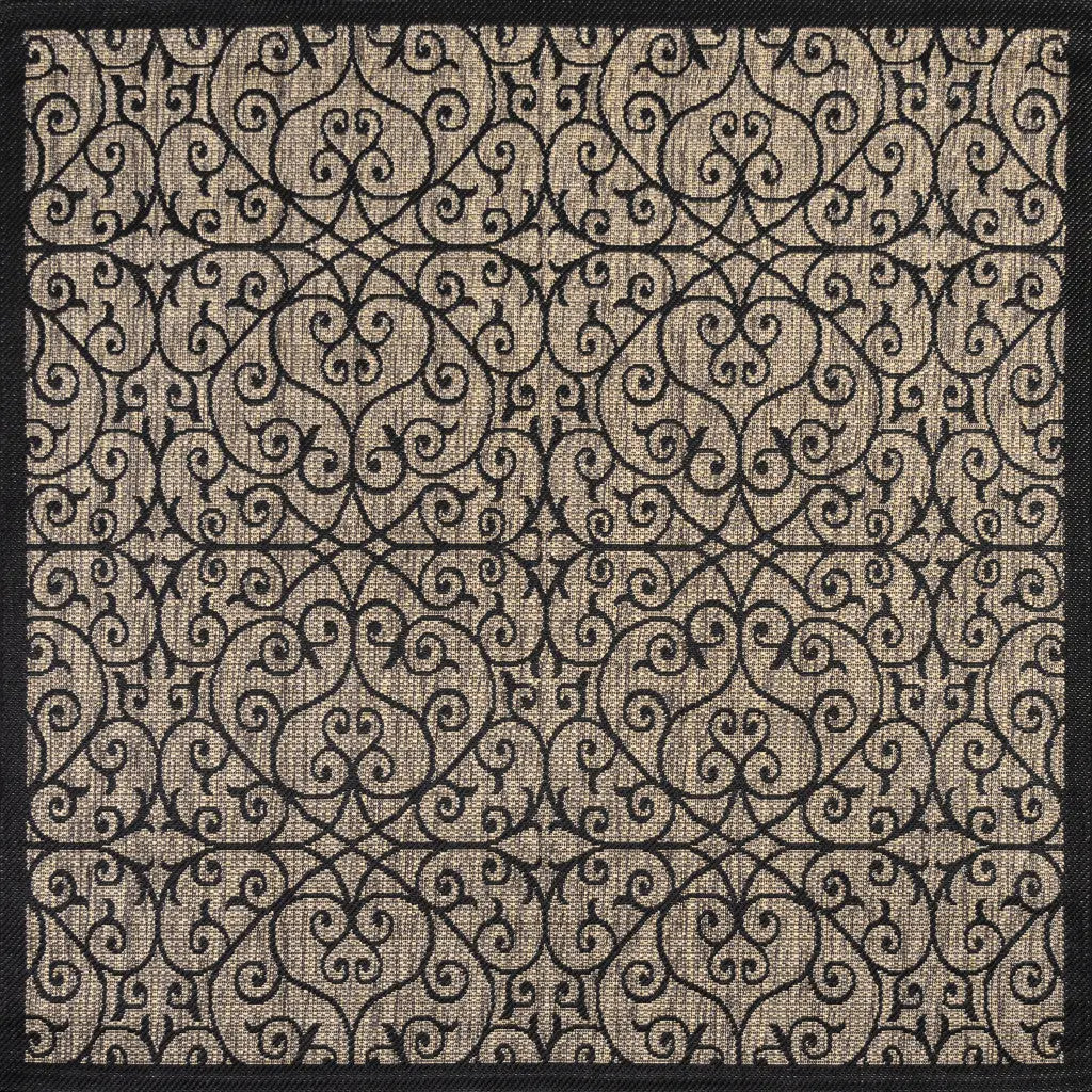 8' Black And Khaki Square Geometric Indoor Outdoor Area Rug Homeroots Outdoor
