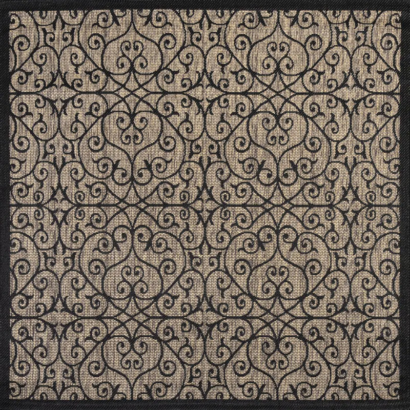 8' Black And Khaki Square Geometric Indoor Outdoor Area Rug Homeroots Outdoor