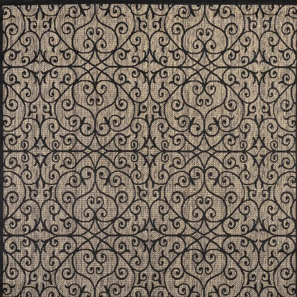 8' Black And Khaki Square Geometric Indoor Outdoor Area Rug Homeroots Outdoor