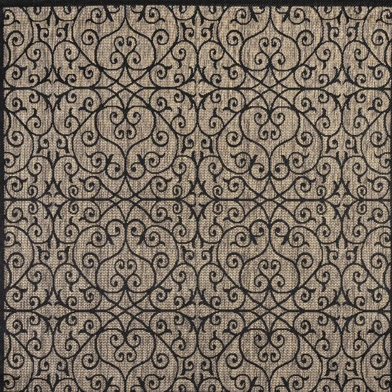 8' Black And Khaki Square Geometric Indoor Outdoor Area Rug Homeroots Outdoor