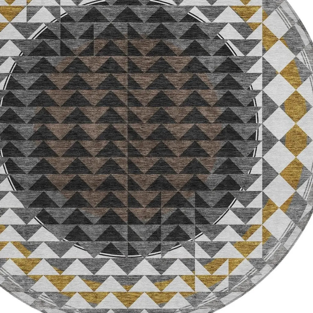 8' Black And Linen Round Geometric Washable Indoor Outdoor Area Rug Homeroots Outdoor
