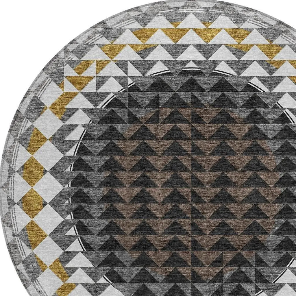 8' Black And Linen Round Geometric Washable Indoor Outdoor Area Rug Homeroots Outdoor