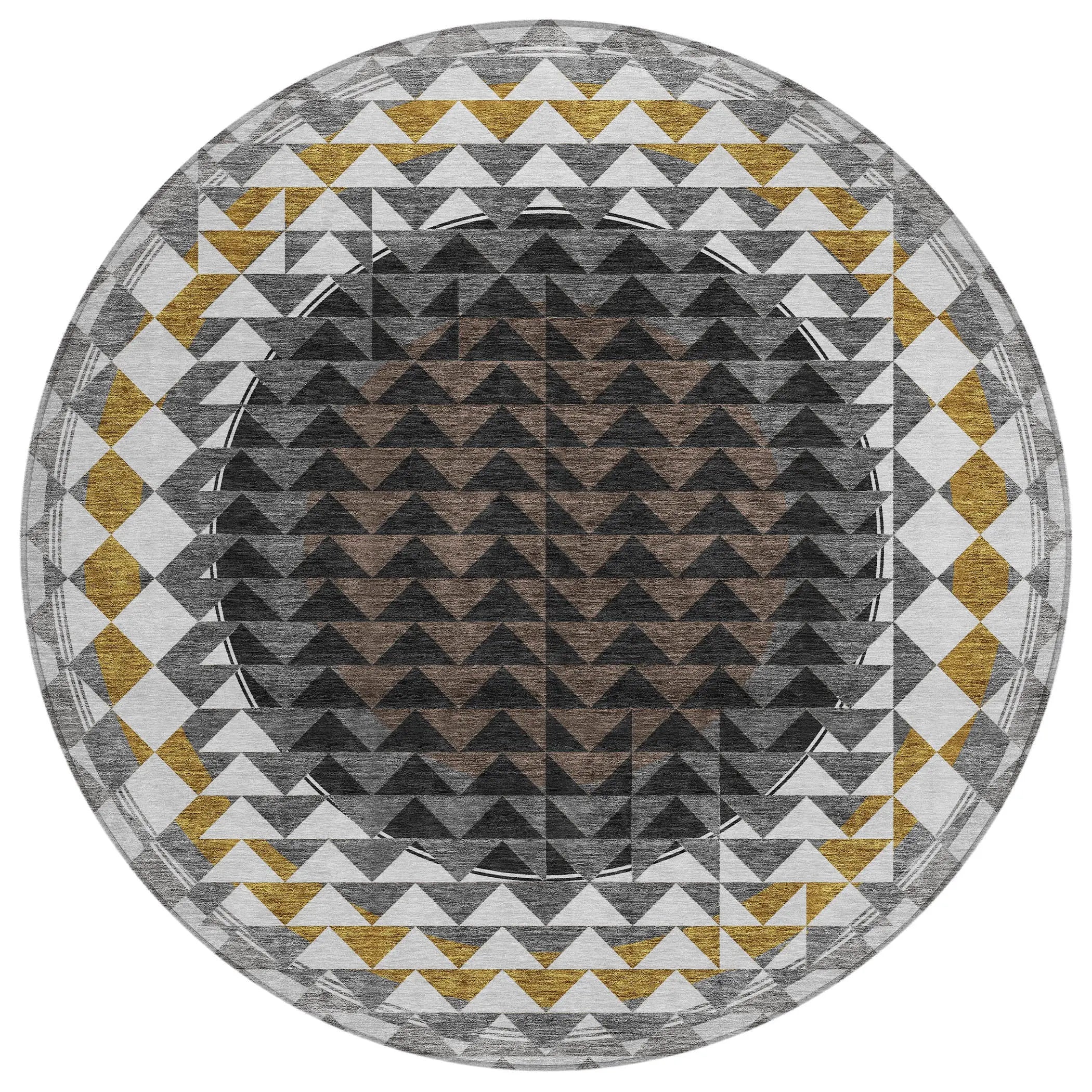 8' Black And Linen Round Geometric Washable Indoor Outdoor Area Rug Homeroots Outdoor