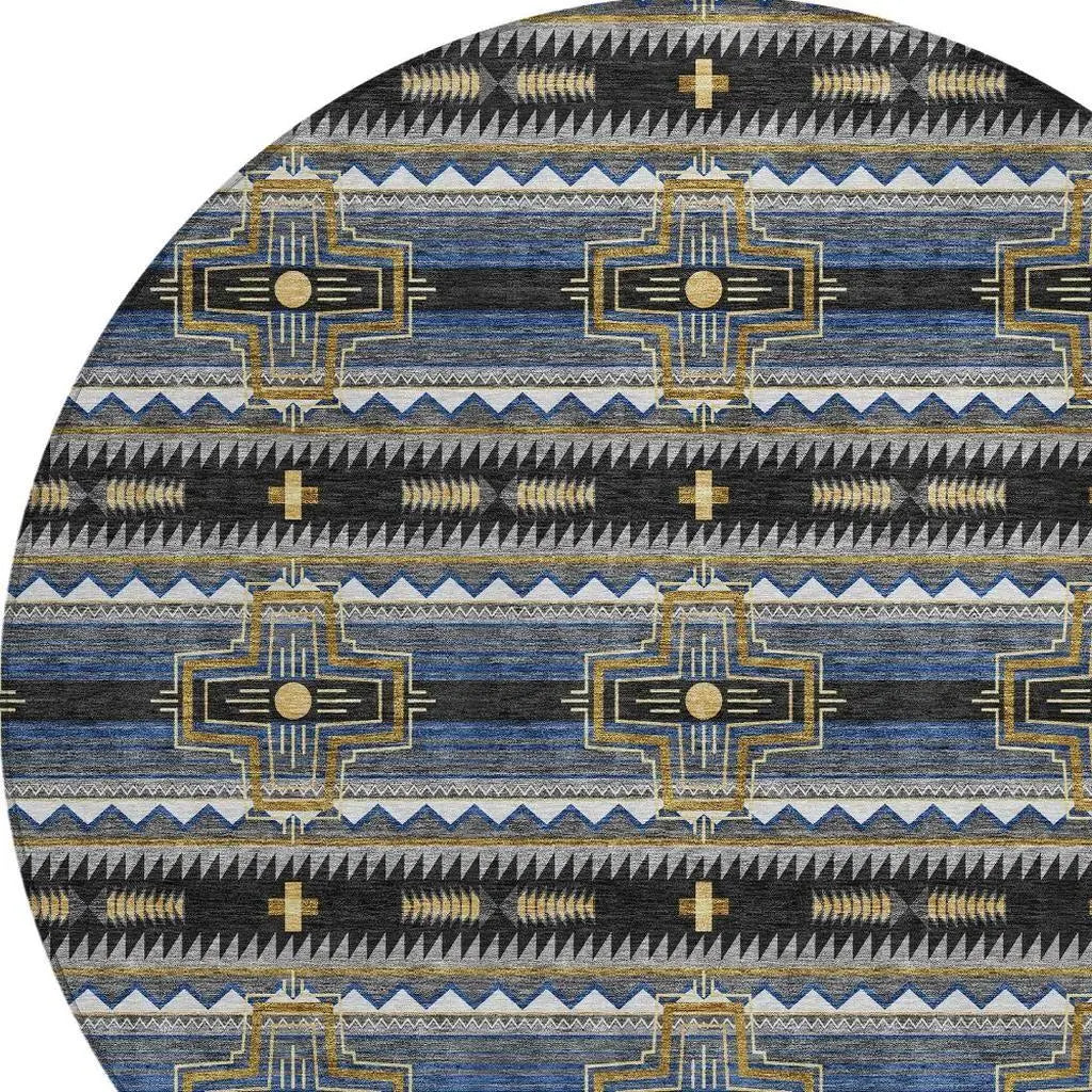 8' Black And Mauve Round Tribal Washable Indoor Outdoor Area Rug Homeroots Outdoor