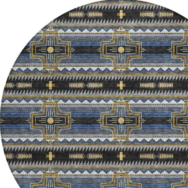 8' Black And Mauve Round Tribal Washable Indoor Outdoor Area Rug Homeroots Outdoor