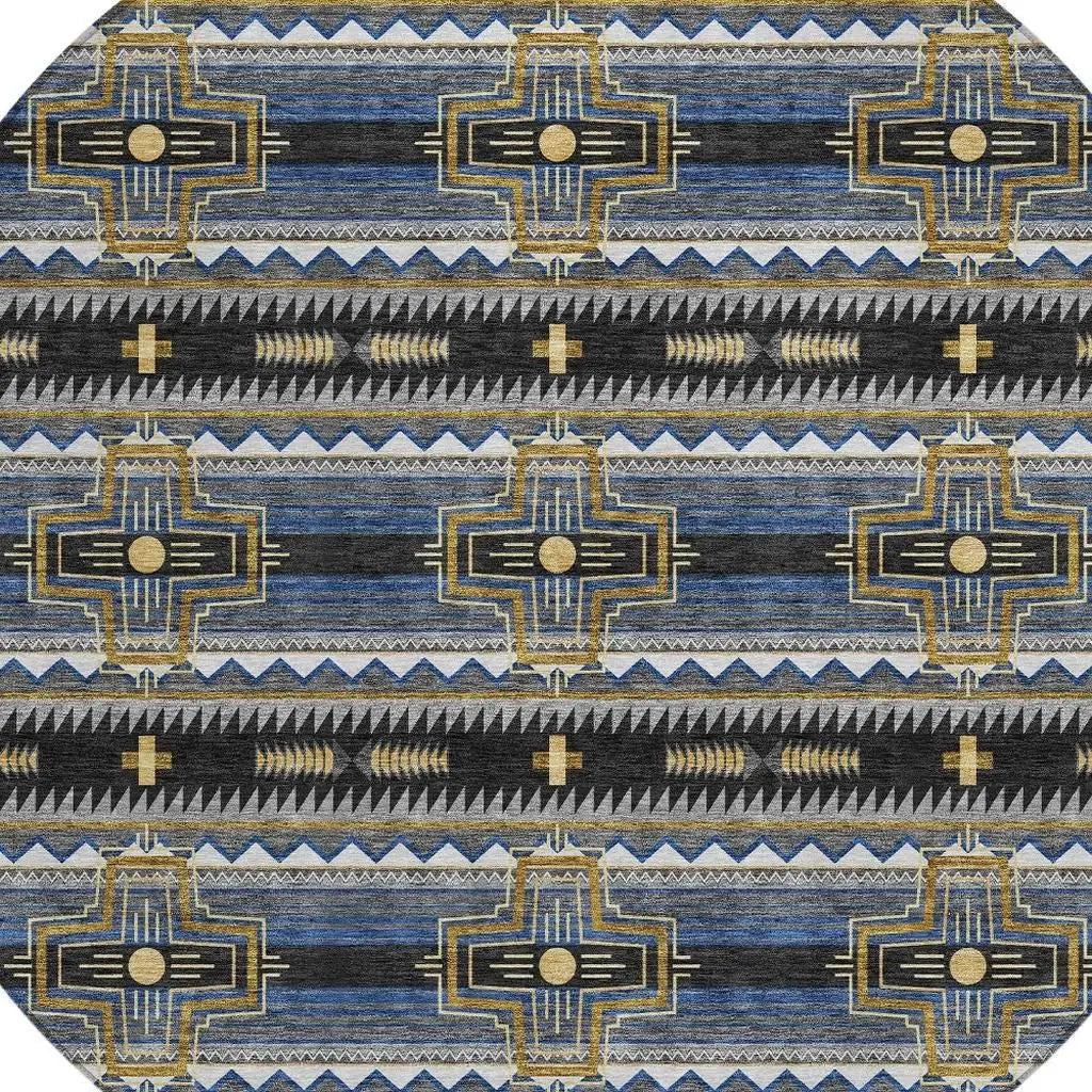 8' Black And Mauve Round Tribal Washable Indoor Outdoor Area Rug Homeroots Outdoor