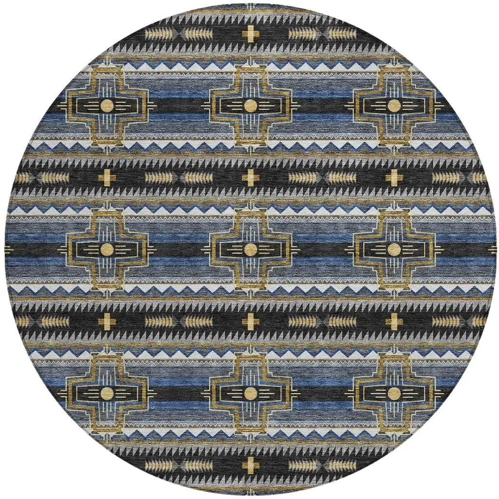 8' Black And Mauve Round Tribal Washable Indoor Outdoor Area Rug Homeroots Outdoor