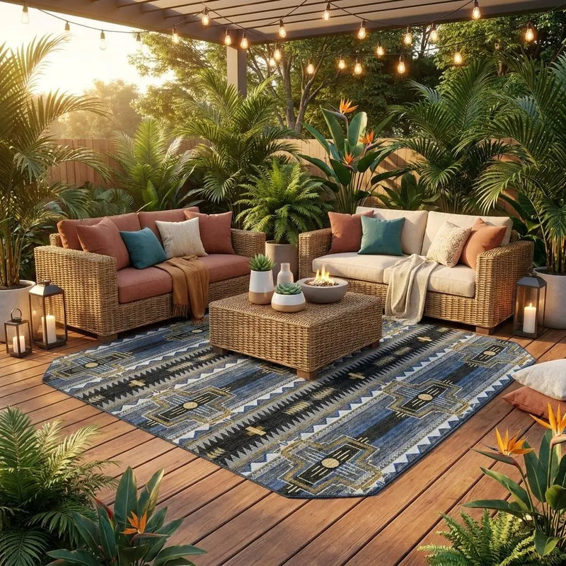 8' Black And Mauve Round Tribal Washable Indoor Outdoor Area Rug Homeroots Outdoor