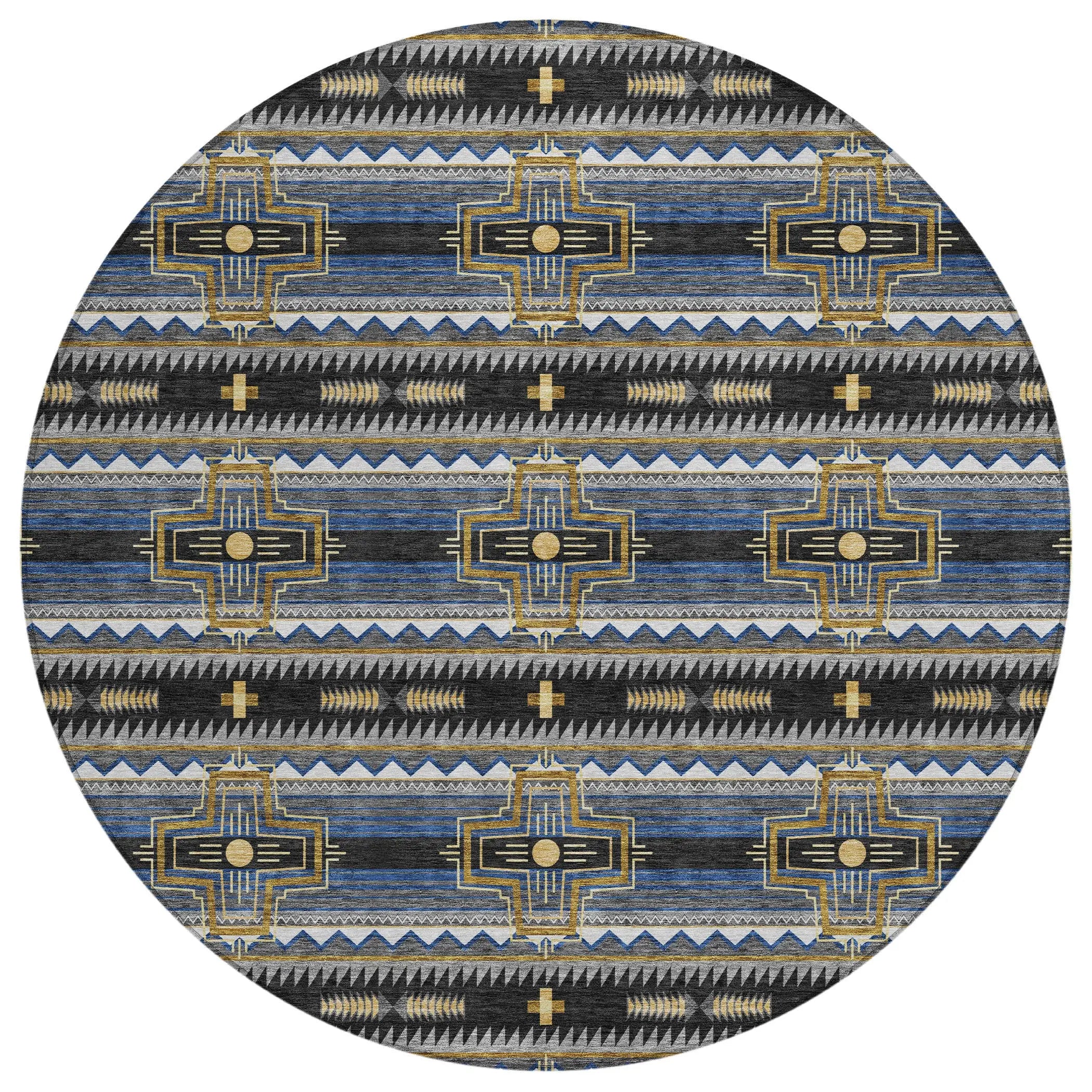 8' Black And Mauve Round Tribal Washable Indoor Outdoor Area Rug Homeroots Outdoor