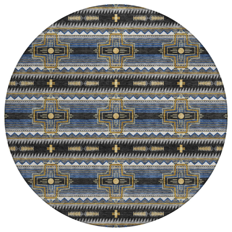 8' Black And Mauve Round Tribal Washable Indoor Outdoor Area Rug Homeroots Outdoor