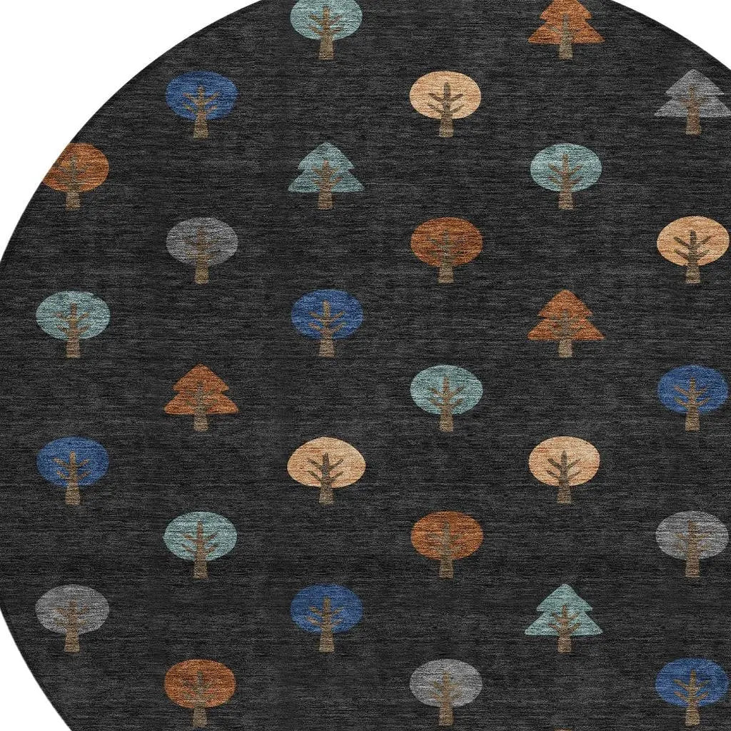 8' Black And Navy Blue Round Geometric Washable Indoor Outdoor Area Rug Homeroots Outdoor