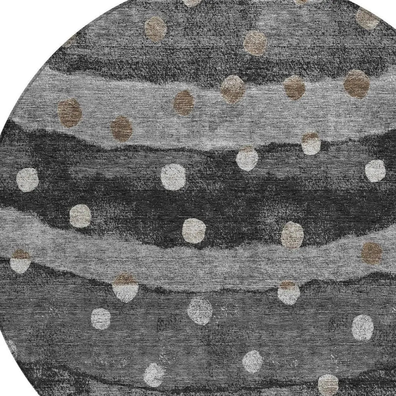 8' Black And Navy Blue Round Striped Washable Indoor Outdoor Area Rug Homeroots Outdoor