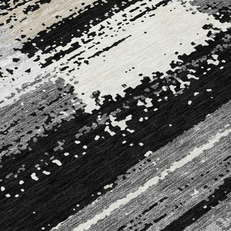 8' Black And Pewter Round Geometric Washable Indoor Outdoor Area Rug Homeroots Outdoor