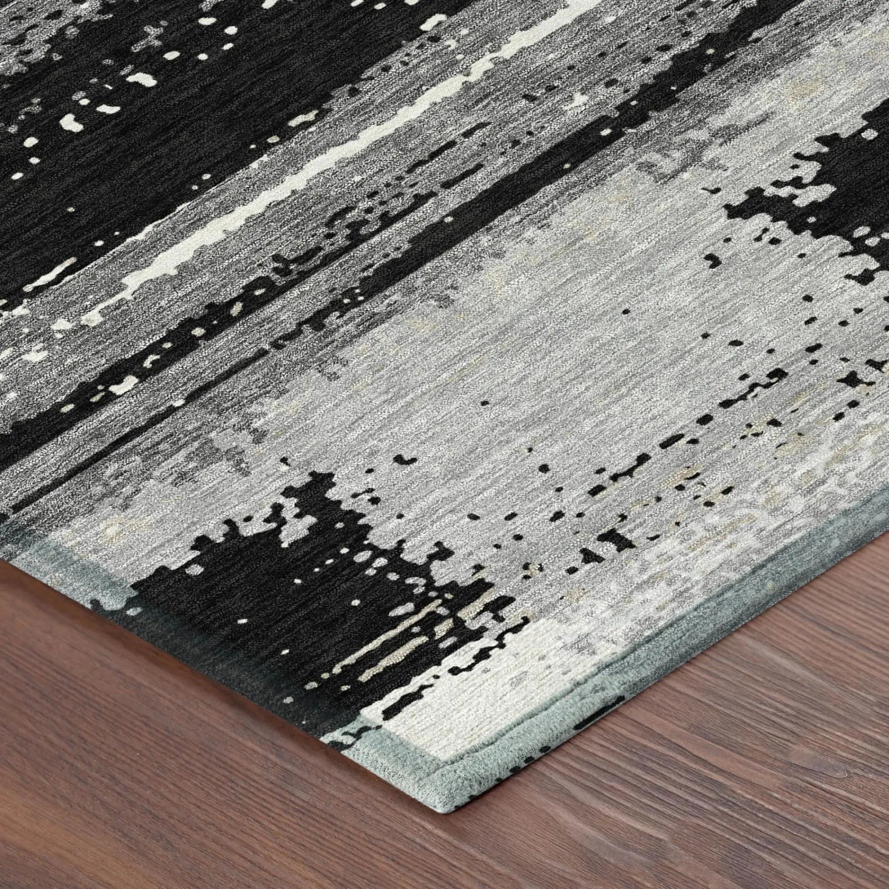 8' Black And Pewter Round Geometric Washable Indoor Outdoor Area Rug Homeroots Outdoor