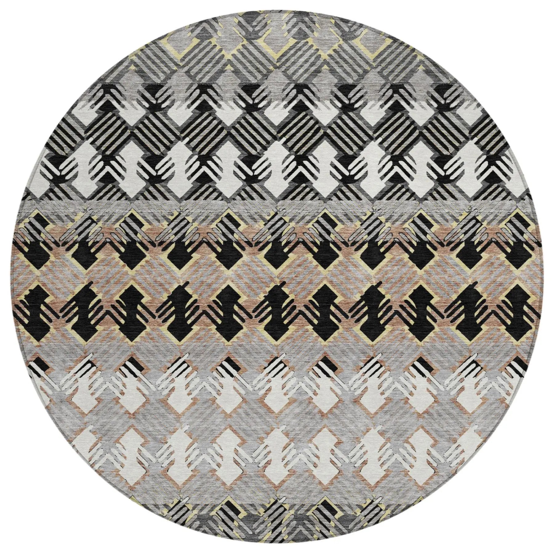 8' Black And Pewter Round Striped Washable Indoor Outdoor Area Rug Homeroots Outdoor