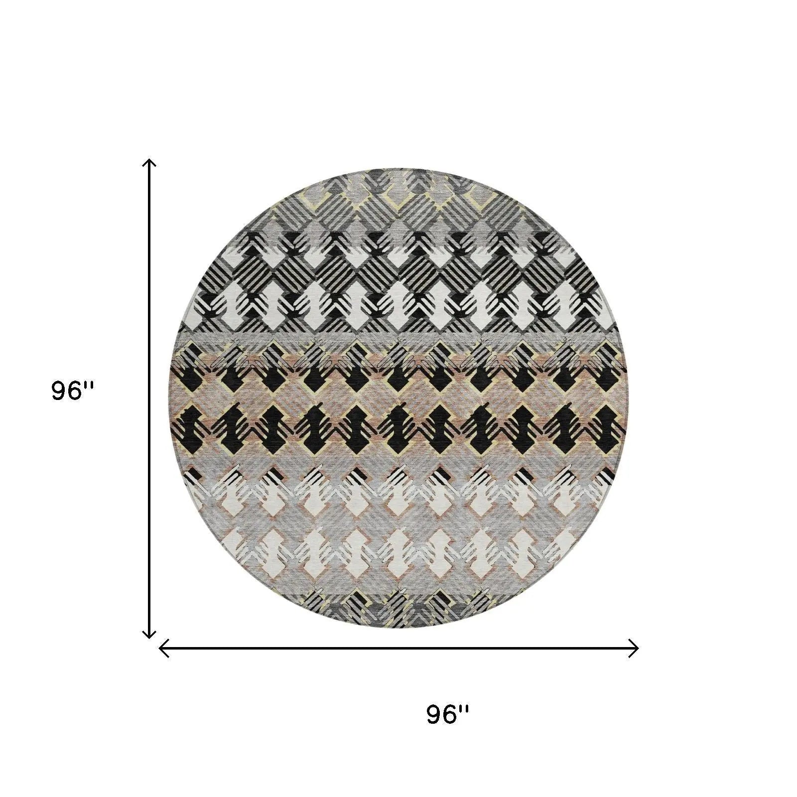 8' Black And Pewter Round Striped Washable Indoor Outdoor Area Rug Homeroots Outdoor