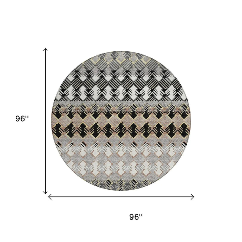 8' Black And Pewter Round Striped Washable Indoor Outdoor Area Rug Homeroots Outdoor