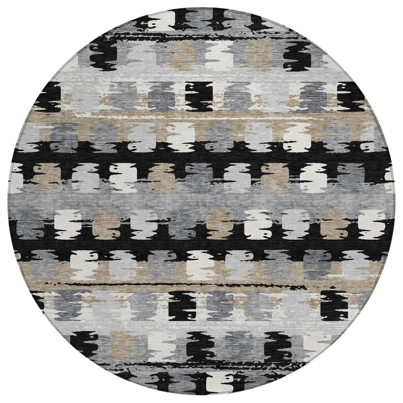 8' Black And Purple Round Abstract Washable Indoor Outdoor Area Rug Homeroots Outdoor