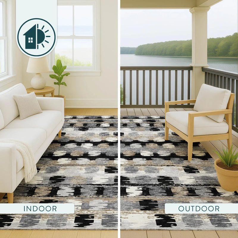 8' Black And Purple Round Abstract Washable Indoor Outdoor Area Rug Homeroots Outdoor