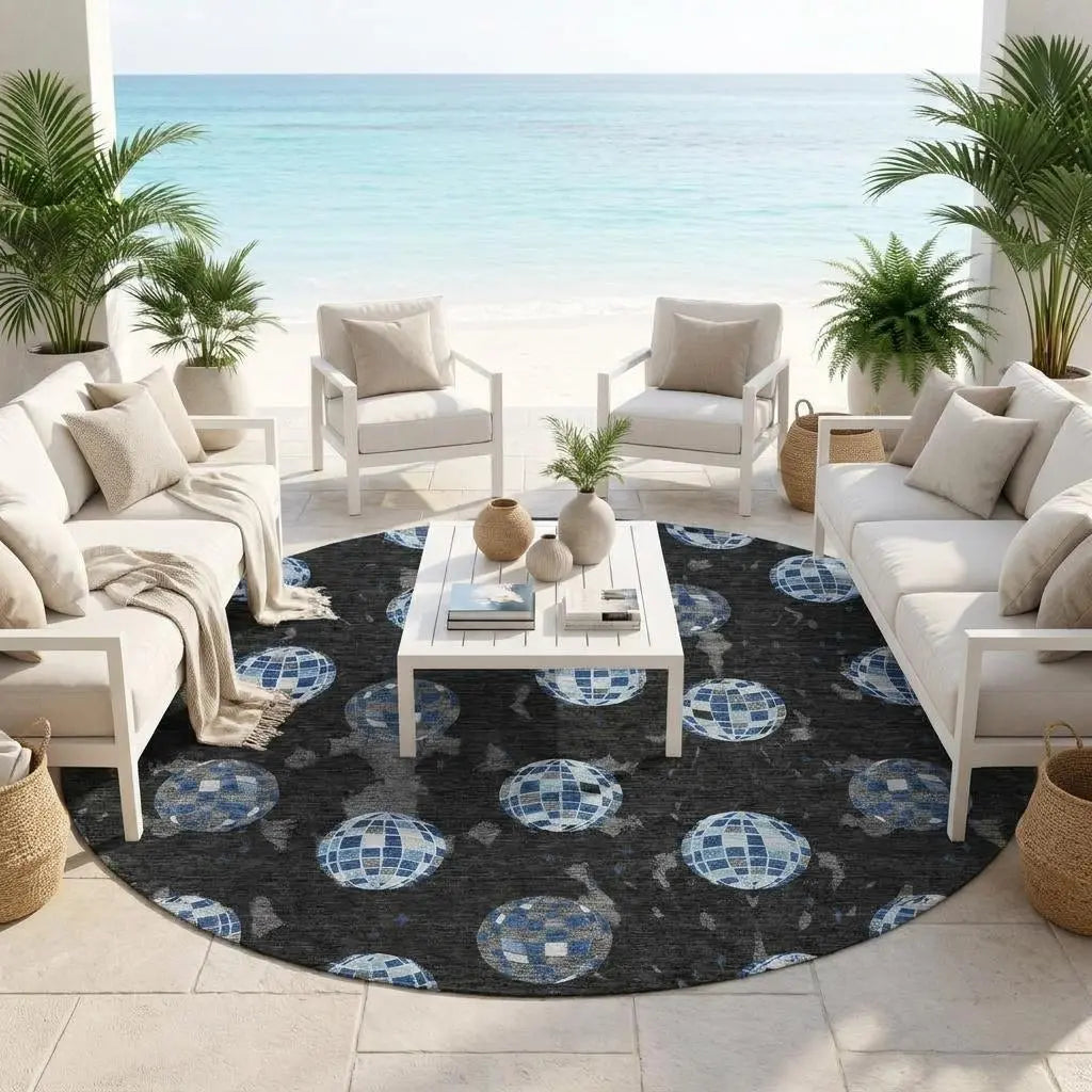 8' Black And Red Round Geometric Washable Indoor Outdoor Area Rug Homeroots Outdoor