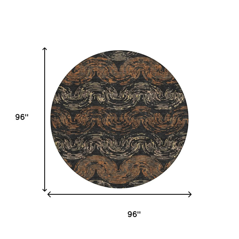 8' Black And Rust Round Abstract Washable Indoor Outdoor Area Rug Homeroots Outdoor