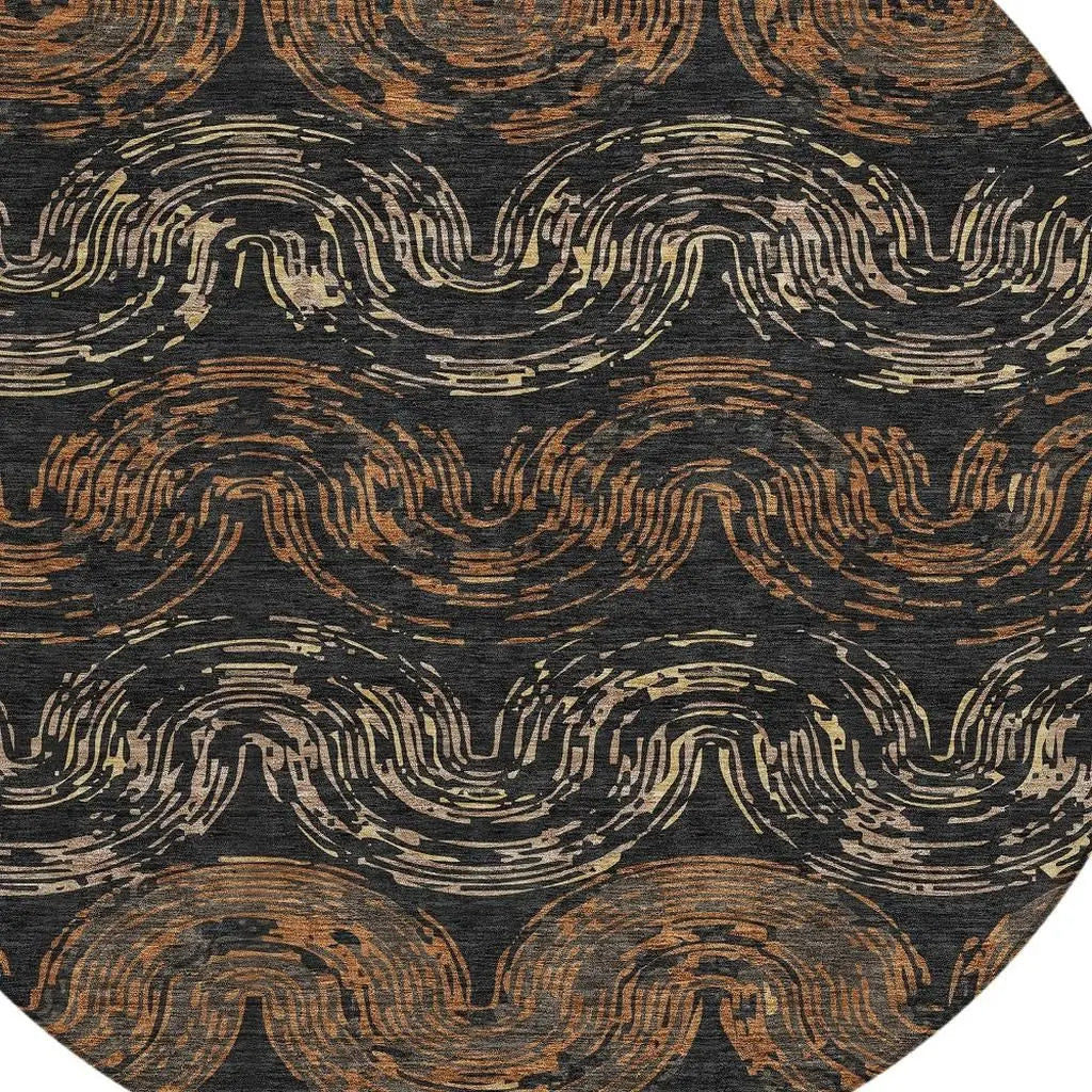 8' Black And Rust Round Abstract Washable Indoor Outdoor Area Rug Homeroots Outdoor