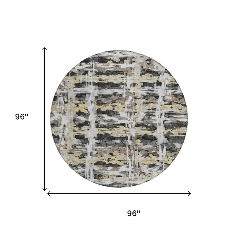8' Black And Silver Round Abstract Washable Indoor Outdoor Area Rug Homeroots Outdoor