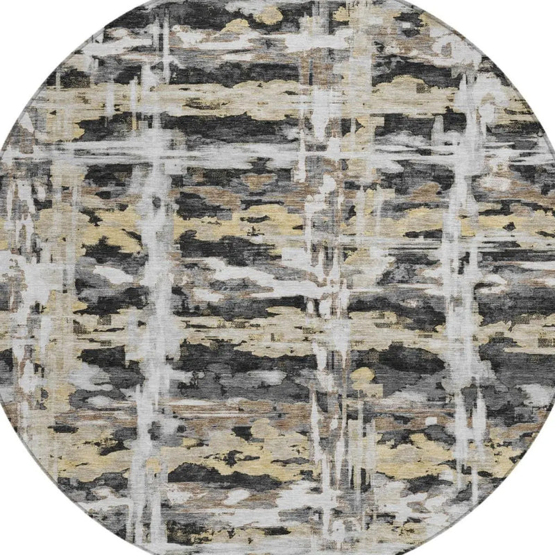 8' Black And Silver Round Abstract Washable Indoor Outdoor Area Rug Homeroots Outdoor