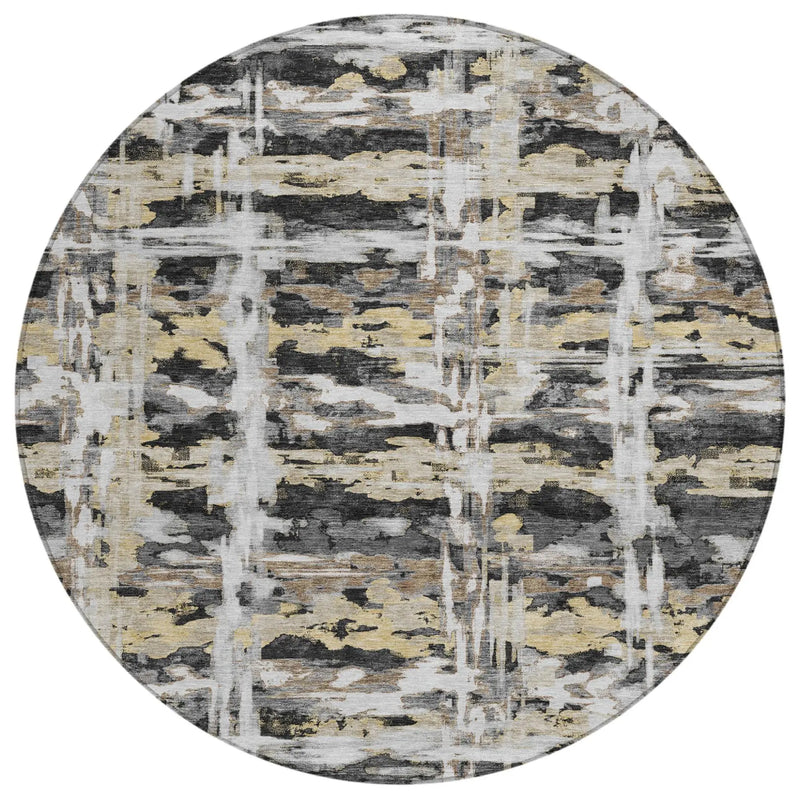 8' Black And Silver Round Abstract Washable Indoor Outdoor Area Rug Homeroots Outdoor