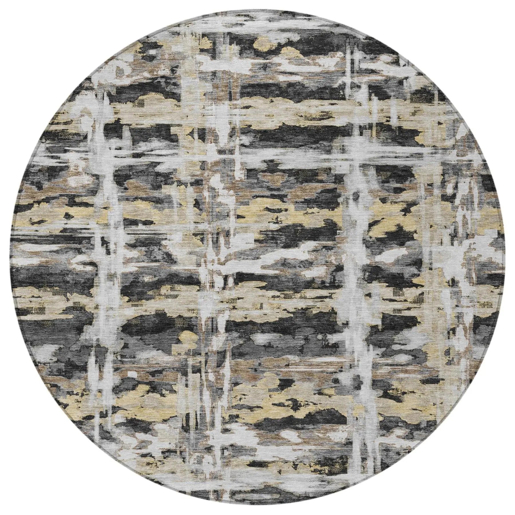 8' Black And Silver Round Abstract Washable Indoor Outdoor Area Rug Homeroots Outdoor