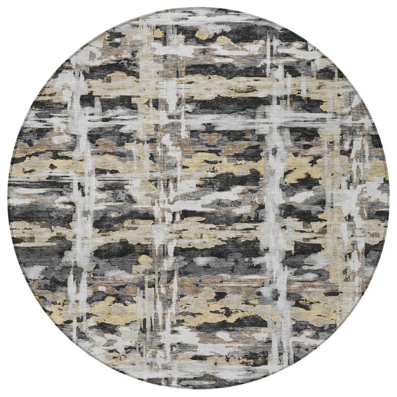 8' Black And Silver Round Abstract Washable Indoor Outdoor Area Rug Homeroots Outdoor