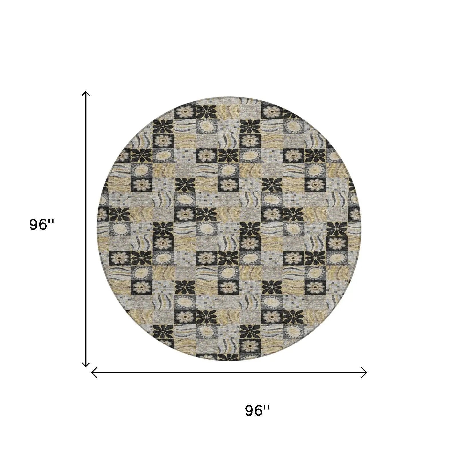 8' Black And Silver Round Floral Washable Indoor Outdoor Area Rug Homeroots Outdoor