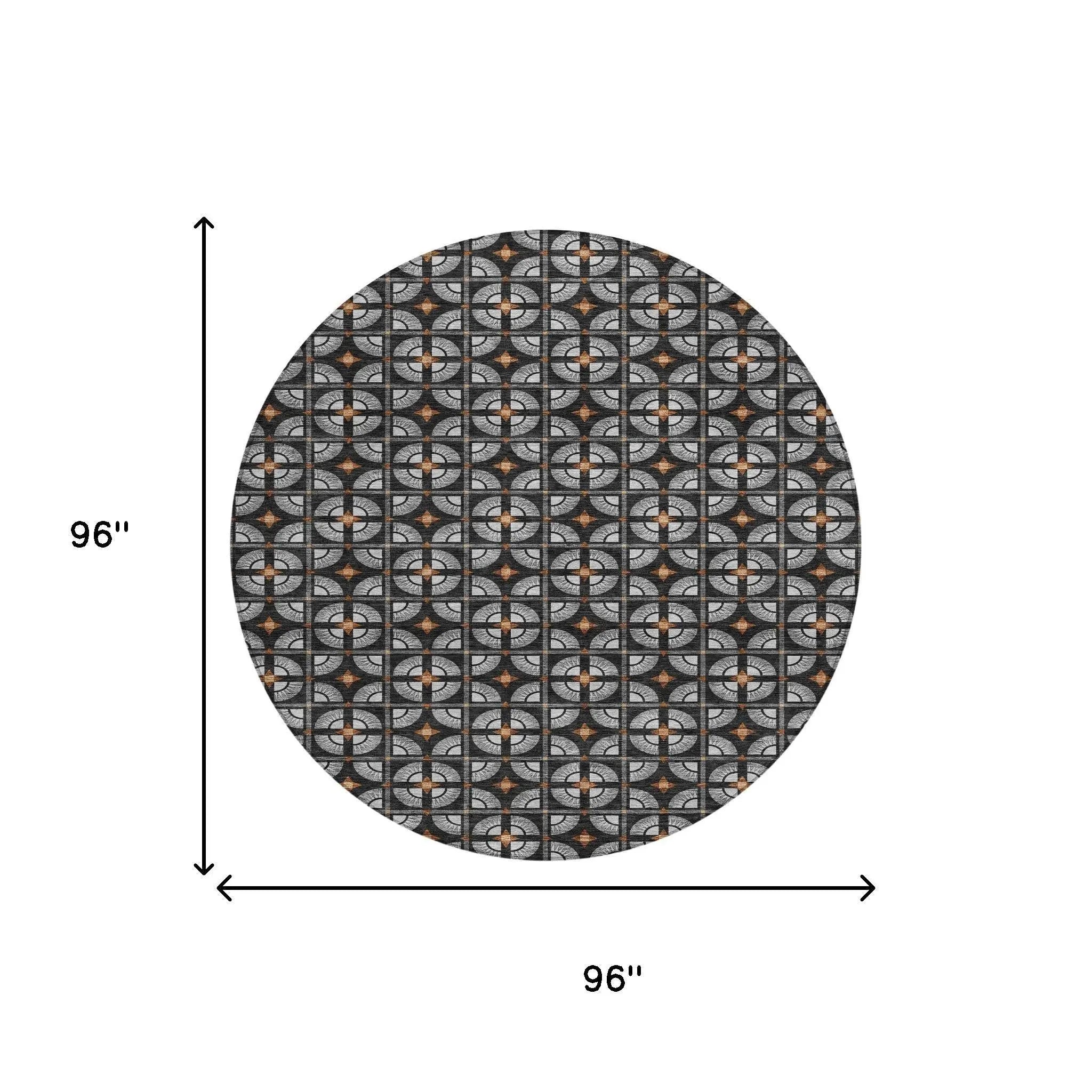 8' Black And Silver Round Geometric Washable Indoor Outdoor Area Rug Homeroots Outdoor