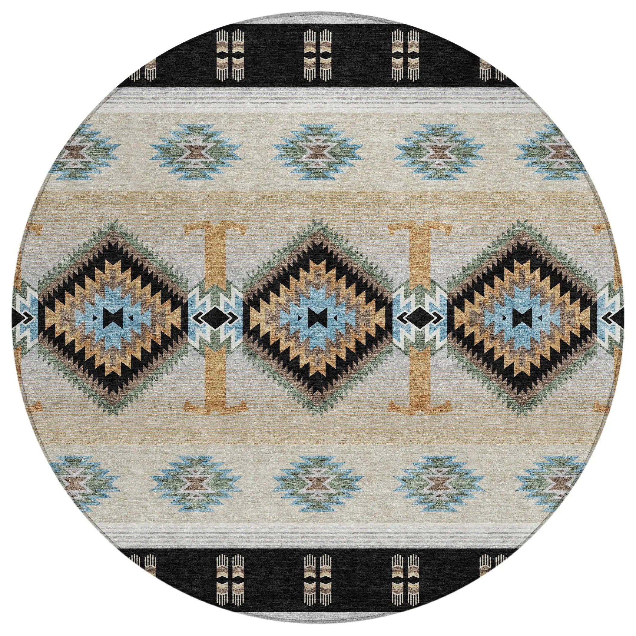 8' Black And Tan Round Southwestern Washable Indoor Outdoor Area Rug Homeroots Outdoor
