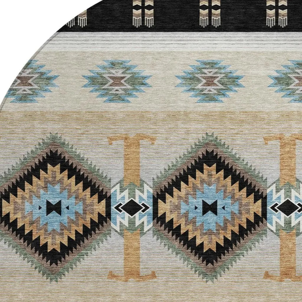 8' Black And Tan Round Southwestern Washable Indoor Outdoor Area Rug Homeroots Outdoor