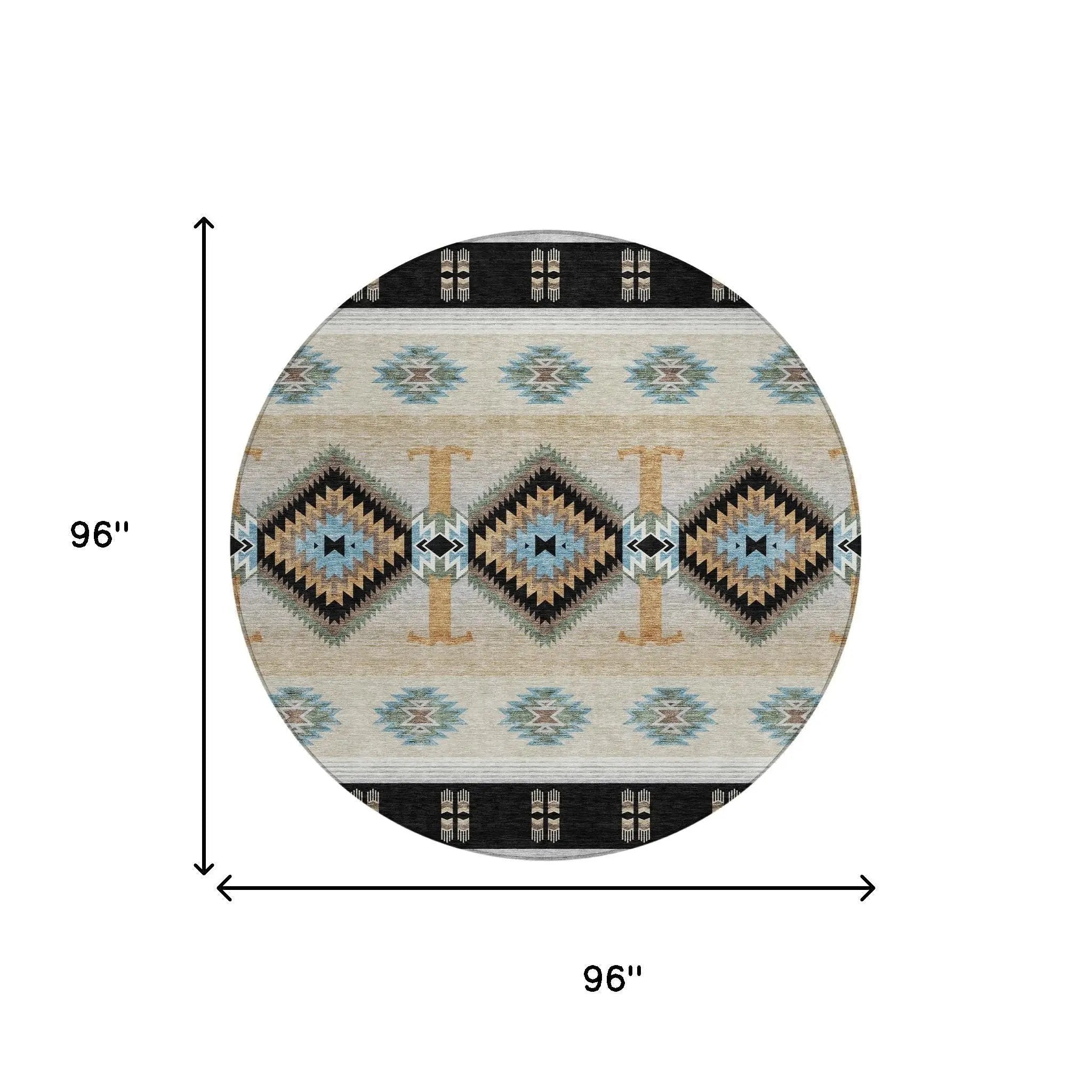 8' Black And Tan Round Southwestern Washable Indoor Outdoor Area Rug Homeroots Outdoor