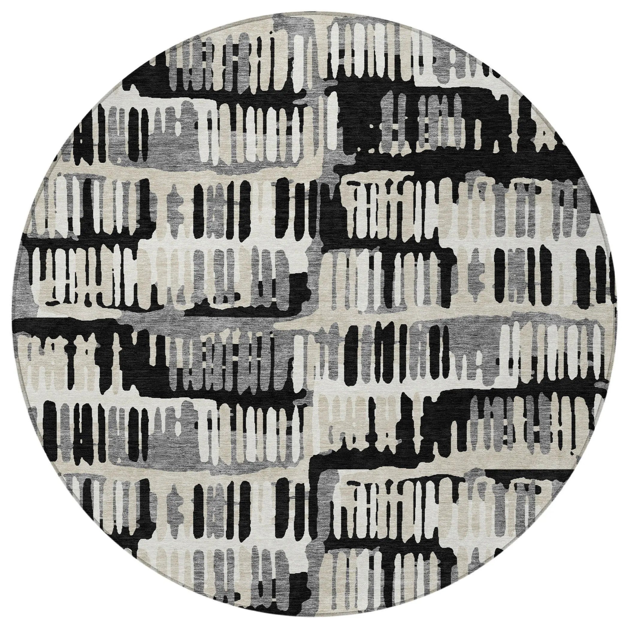 8' Black And Taupe Round Abstract Washable Indoor Outdoor Area Rug Homeroots Outdoor