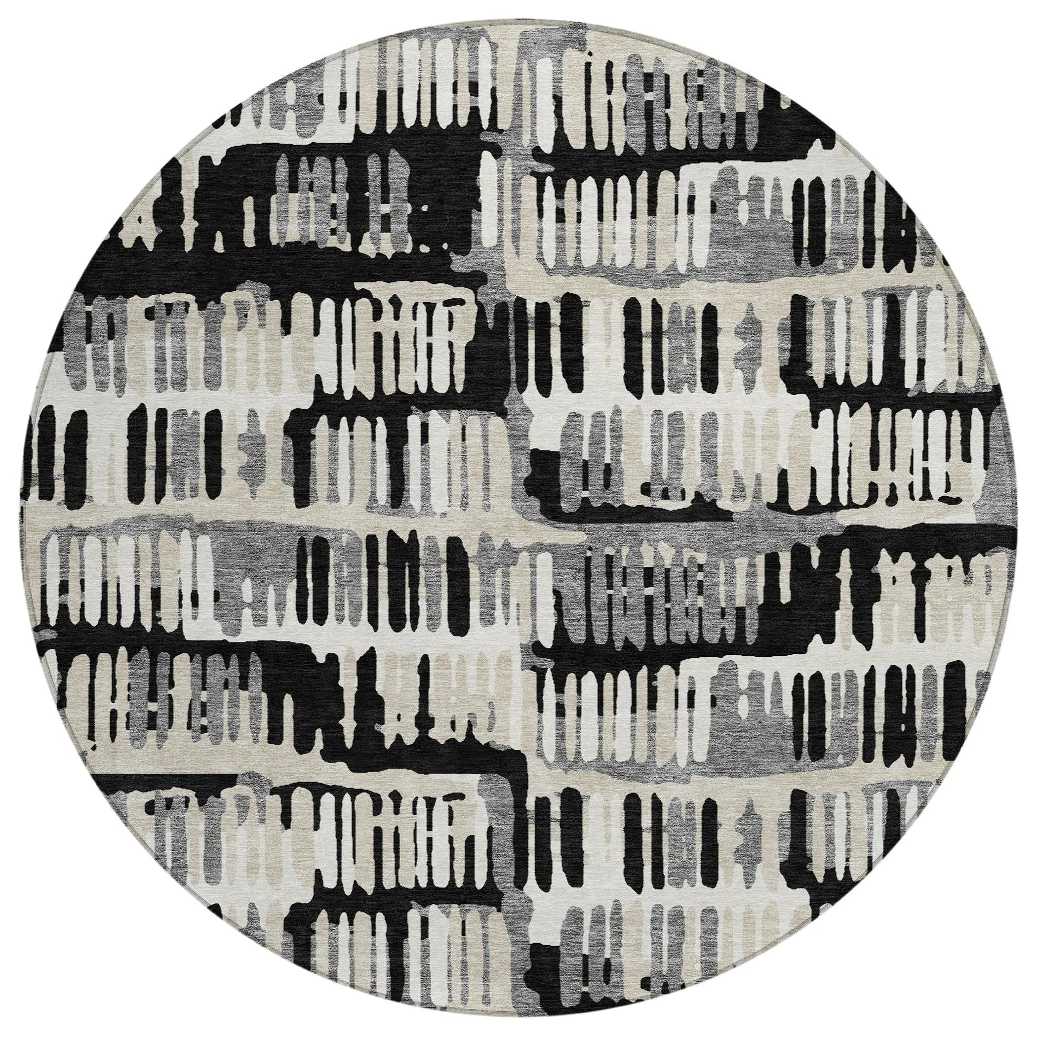 8' Black And Taupe Round Abstract Washable Indoor Outdoor Area Rug Homeroots Outdoor