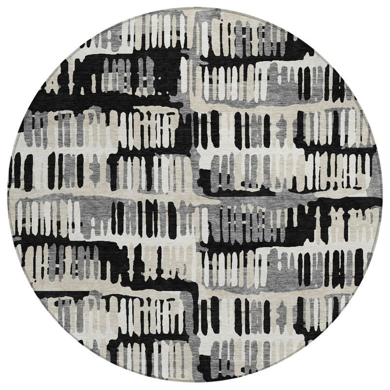 8' Black And Taupe Round Abstract Washable Indoor Outdoor Area Rug Homeroots Outdoor