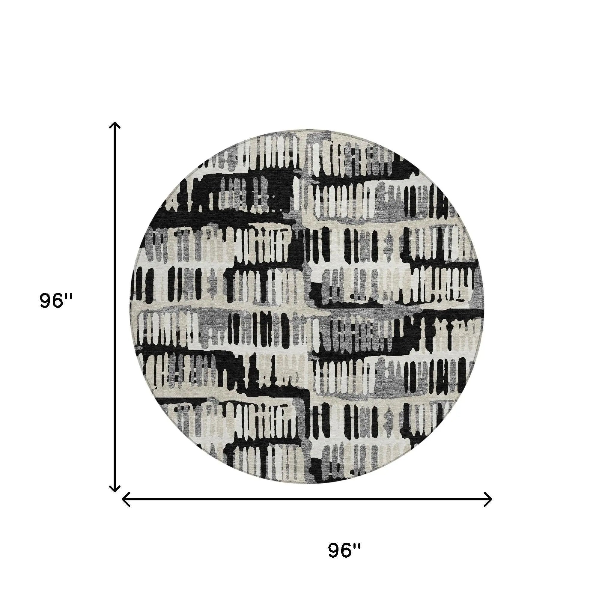 8' Black And Taupe Round Abstract Washable Indoor Outdoor Area Rug Homeroots Outdoor
