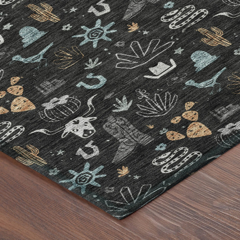 8' Black And Teal Blue Round Cactus Washable Indoor Outdoor Area Rug Homeroots Outdoor