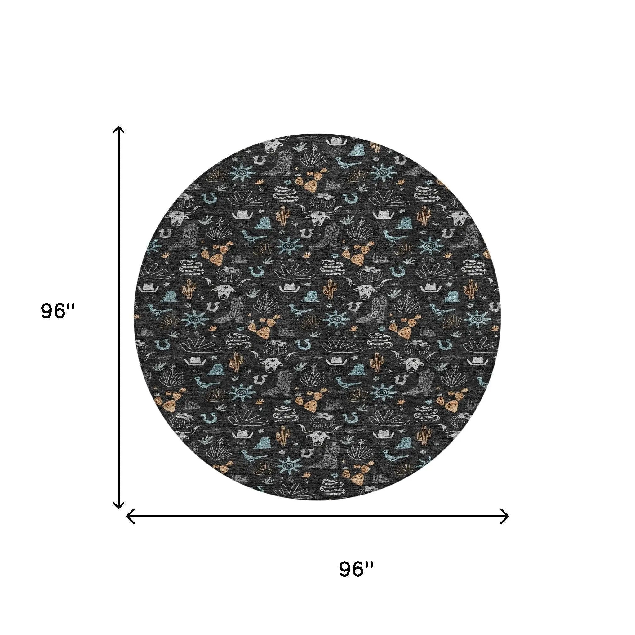 8' Black And Teal Blue Round Cactus Washable Indoor Outdoor Area Rug Homeroots Outdoor