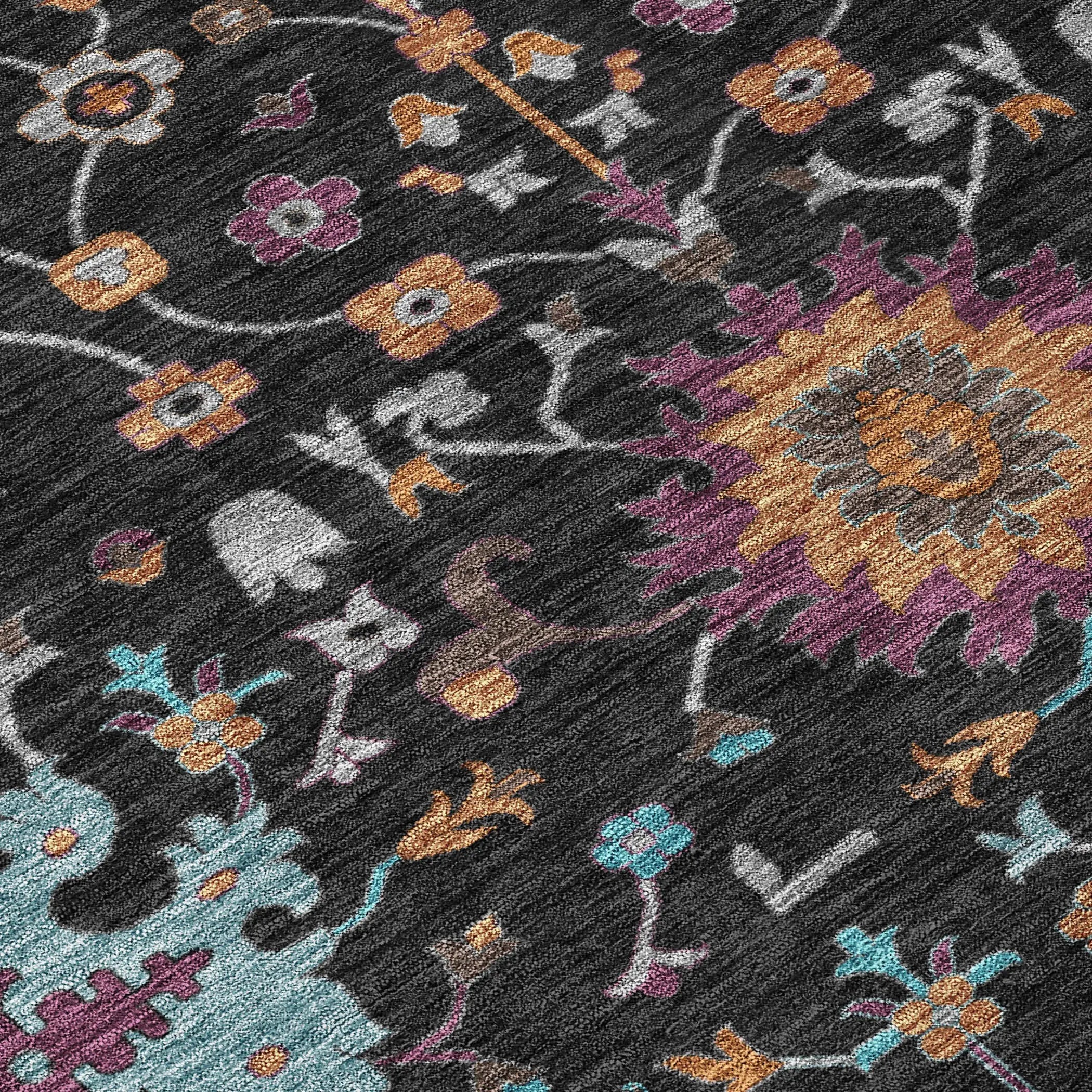 8' Black And Teal Blue Round Faux Bois Washable Indoor Outdoor Area Rug Homeroots Outdoor