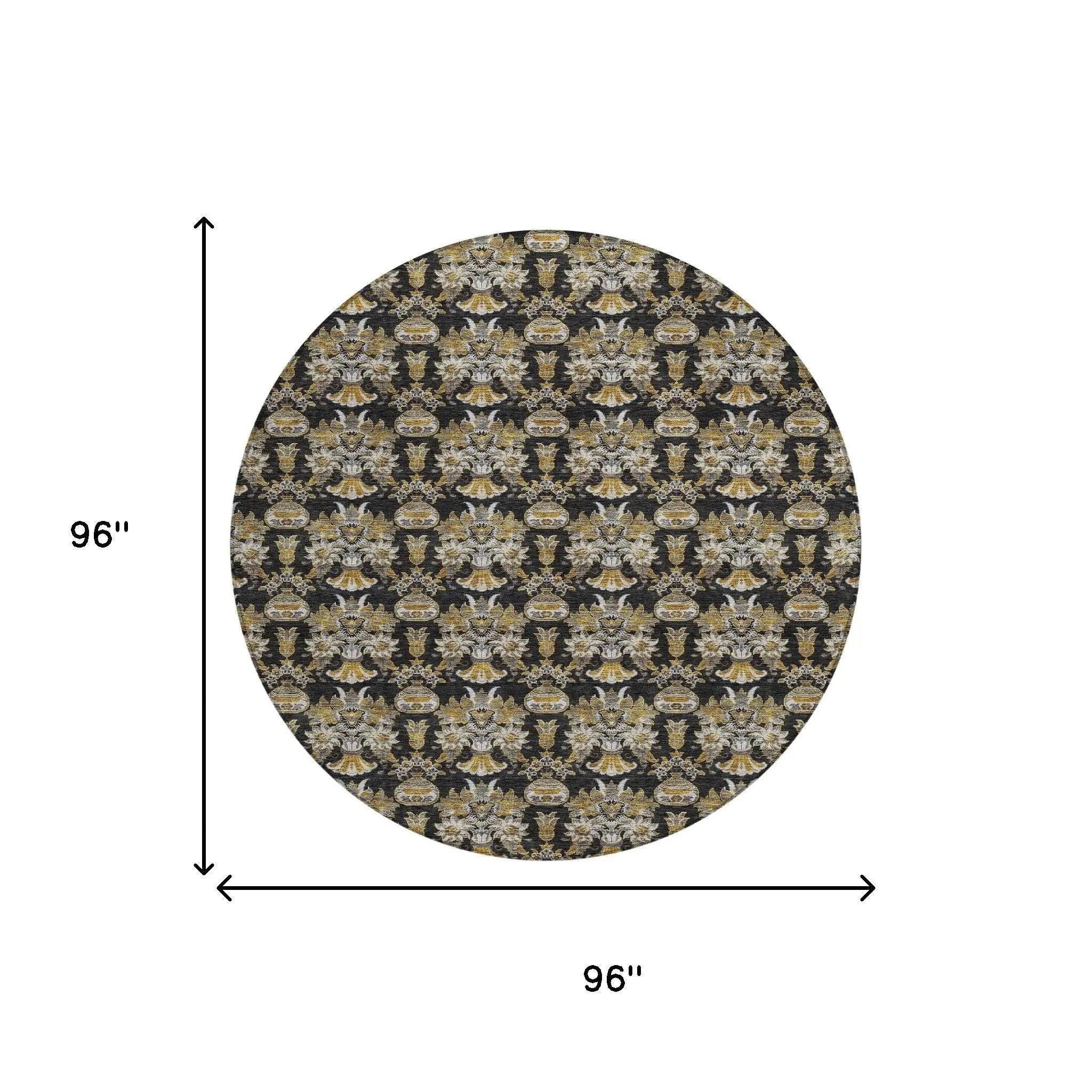 8' Black And Wheat Round Floral Washable Indoor Outdoor Area Rug Homeroots Outdoor