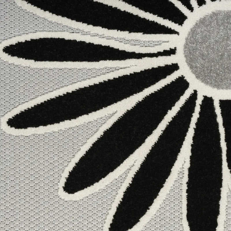 8' Black And White Floral Indoor Outdoor Runner Rug Homeroots Outdoor