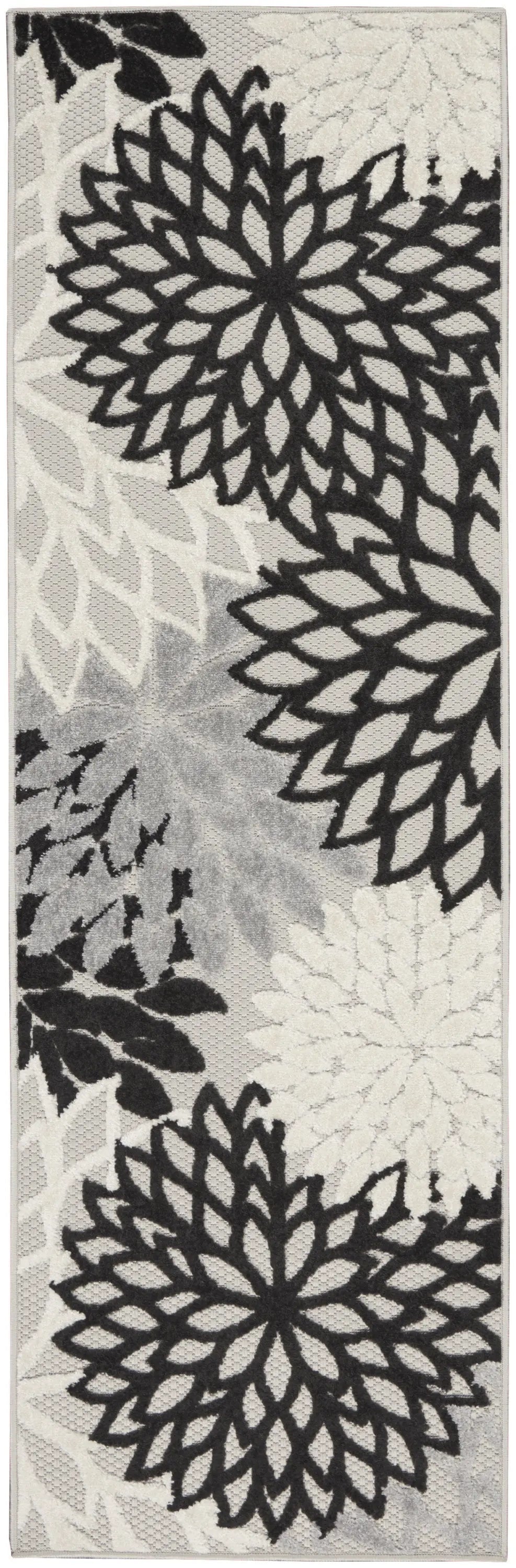 8' Black And White Indoor Outdoor Runner Rug - GreatEagleInc
