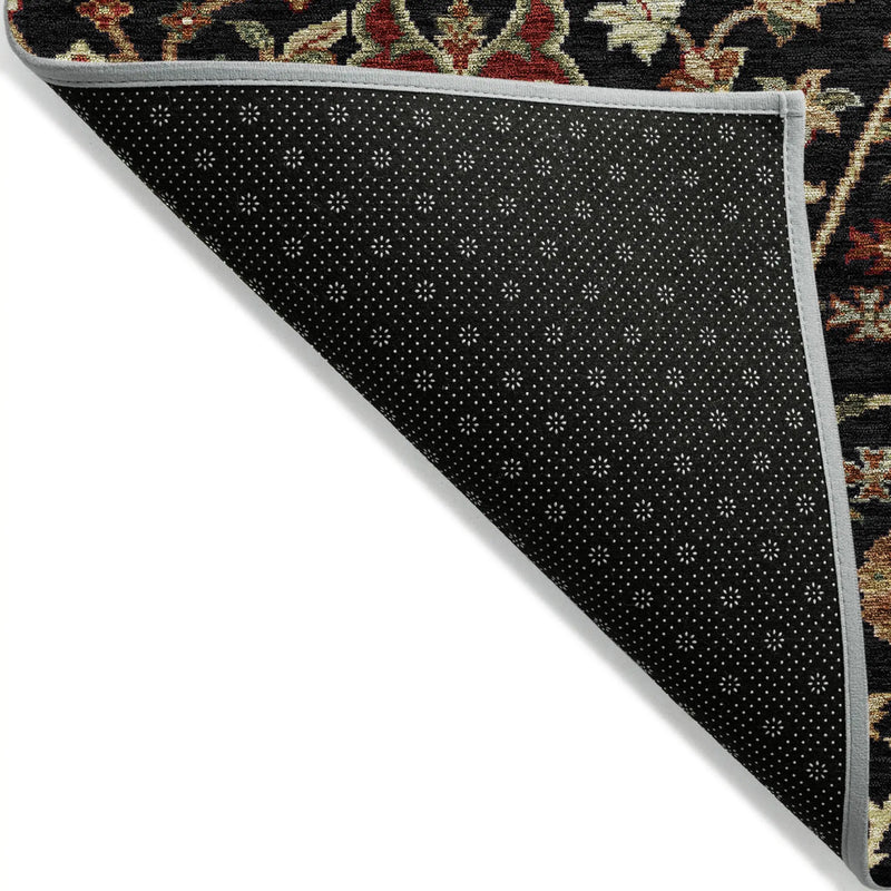 8' Black Brown And Red Round Floral Washable Indoor Outdoor Area Rug Homeroots Outdoor
