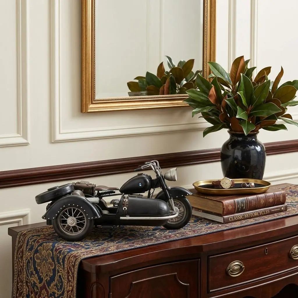 8" Black Metal Hand Painted Decorative Motorcycle Homeroots Home Decor