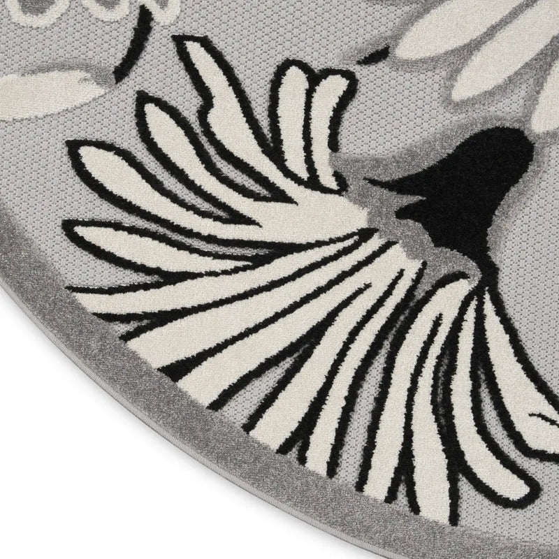 8' Black and White Round Floral Indoor Outdoor Area Rug Homeroots Outdoor