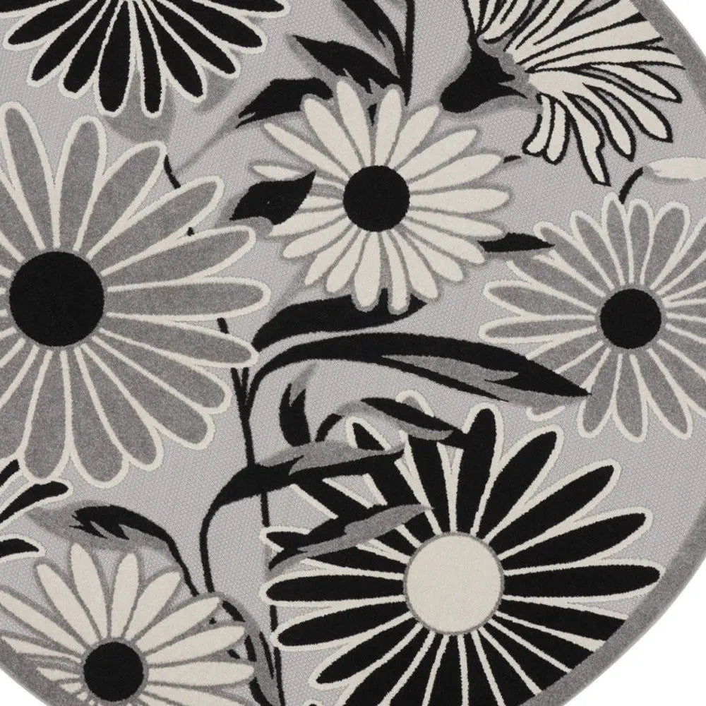 8' Black and White Round Floral Indoor Outdoor Area Rug Homeroots Outdoor